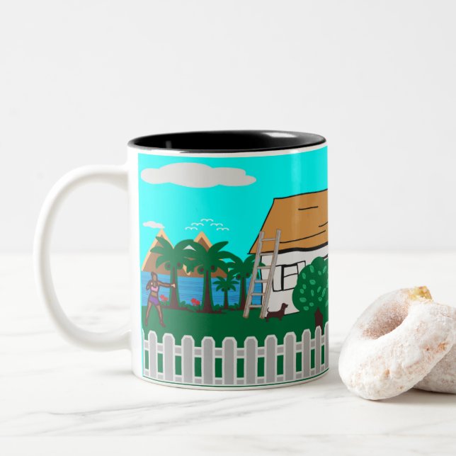 Das Leben am Strand Zweifarbige Tasse (Mit Donut)