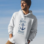 Das Leben auf den Sternen der Familie ist besser Hoodie<br><div class="desc">Ein stilvoller nautischer T - Shirt (mehrere Stile, Farben und Größen zur Auswahl) mit Pinselschrift und Regaltypografie mit dem Text "Das Leben ist besser auf dem Schiff" und dem Familiennamen, dem Namen des Bootes oder anderen gewünschten Text. Dieses Design zeichnet sich durch einen klassischen Bootanker und fünf Sterne aus. Die...</div>