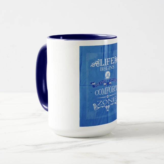 Das Leben beginnt am Ende Ihrer Komfortzone Tasse (Vorderseite Links)