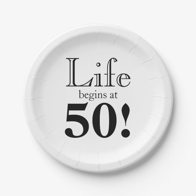 Das Leben beginnt bei 50 coolen Retro-Schriftart Pappteller (Vorderseite)
