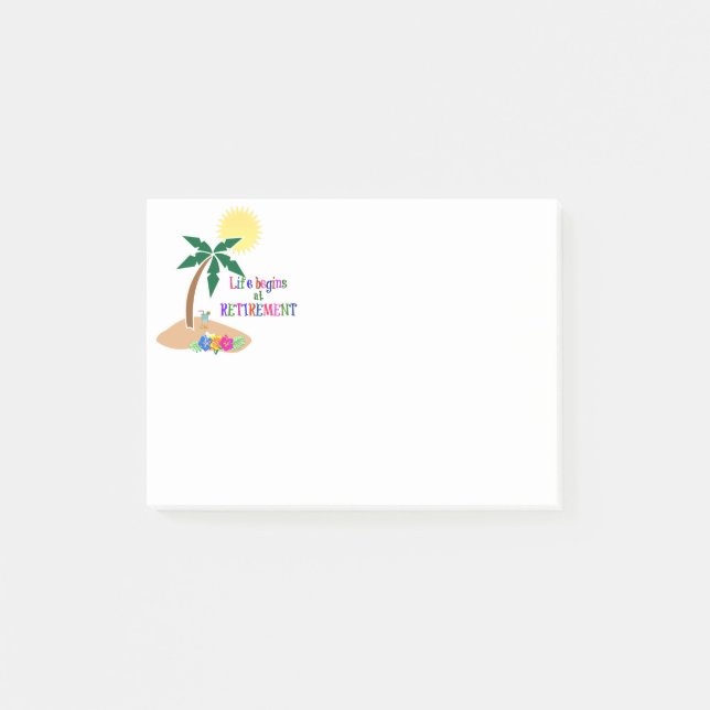 Das Leben beginnt bei der Pension, tropischer Stra Post-it Klebezettel (Vorderseite)
