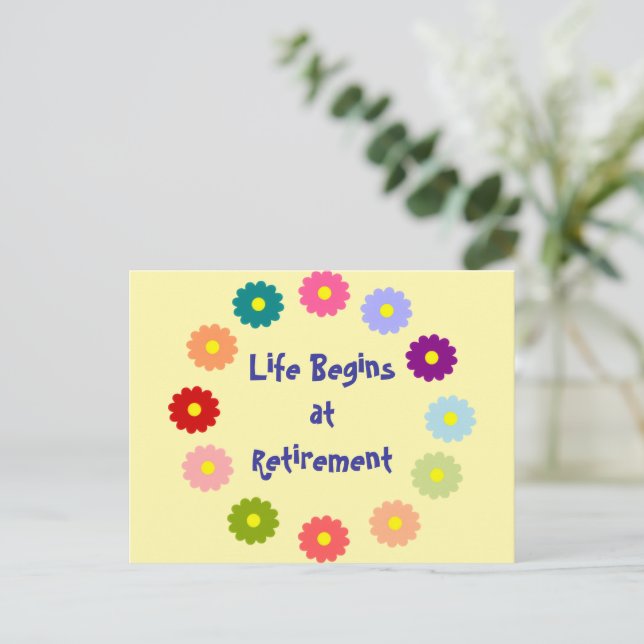 Das Leben beginnt im Ruhestand Postkarte (Stehend Vorderseite)