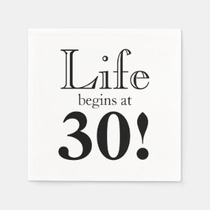 Das Leben beginnt mit 30 schwarzen Retro-Grafik-Sc Serviette