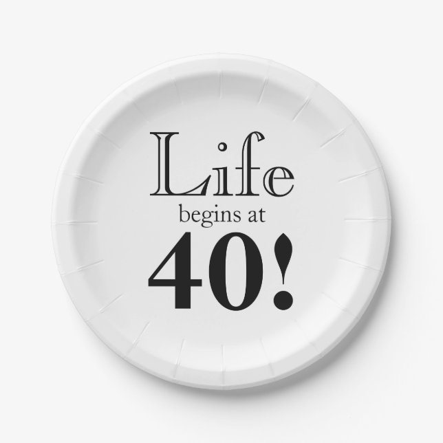 Das Leben beginnt mit 40 coolen Retro-Schriftart i Pappteller (Vorderseite)