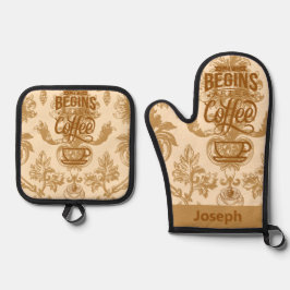 Das Leben beginnt mit Kaffee Ofenhandschuh & Topflappen-Set