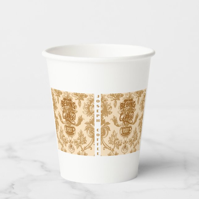 Das Leben beginnt mit Kaffee Pappbecher (Vorderseite)