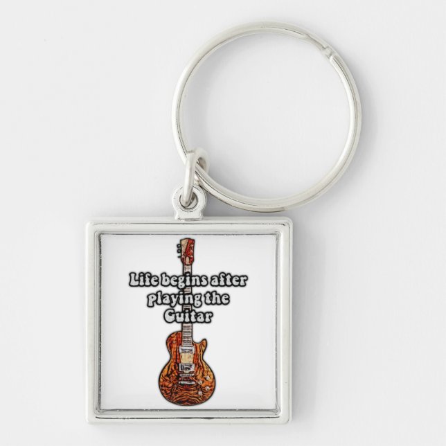 Das Leben beginnt nach dem Gitarrenspiel. Retro-Fa Schlüsselanhänger (Vorne)