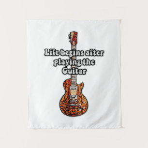Das Leben beginnt nach dem Gitarrenspiel. Retro-Fa Wandteppich
