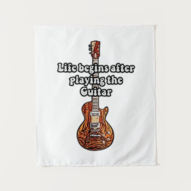 Das Leben beginnt nach dem Gitarrenspiel. Retro-Fa Wandteppich (Vorderseite)
