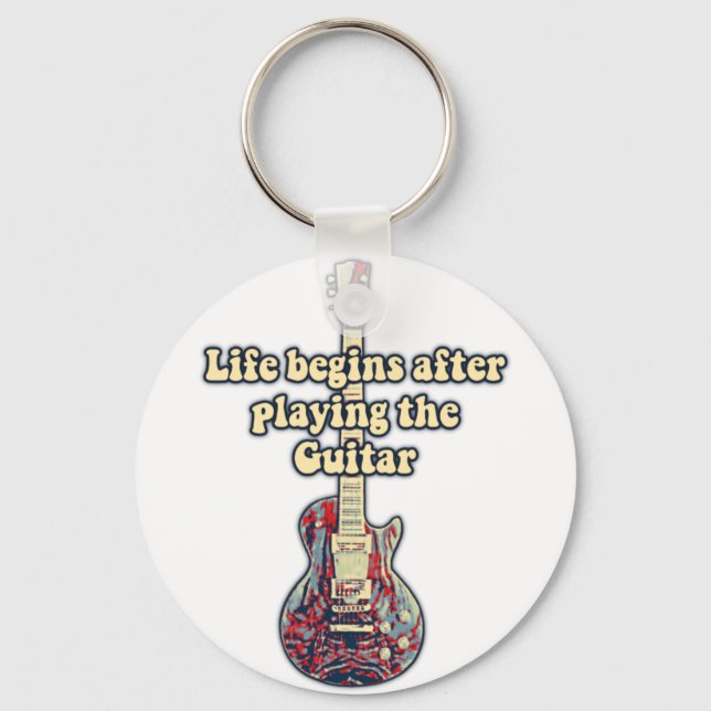 Das Leben beginnt nach dem Gitarrenspielen. Retro- Schlüsselanhänger (Vorderseite)