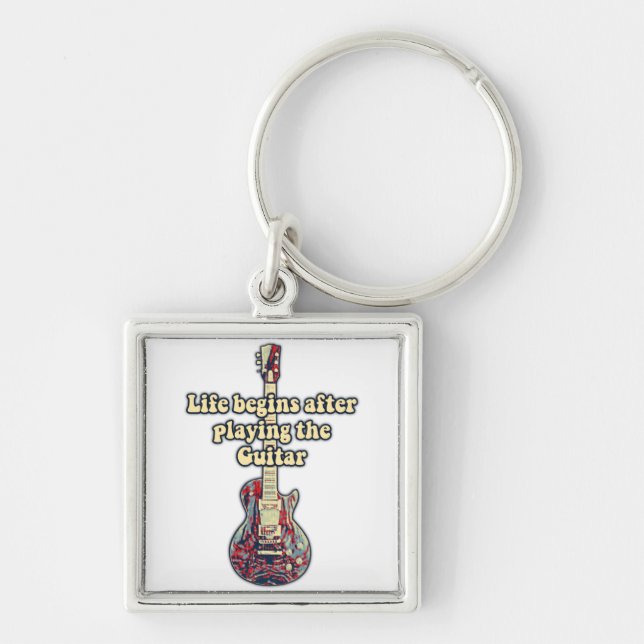 Das Leben beginnt nach dem Gitarrenspielen. Retro- Schlüsselanhänger (Vorne)