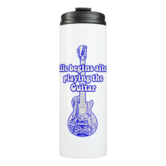 Das Leben beginnt nach dem Gitarrenspielen. Vintag Thermosbecher (Vorderseite)