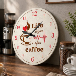 Das Leben beginnt nach dem Kaffee Acryl-Wanduhr Große Wanduhr