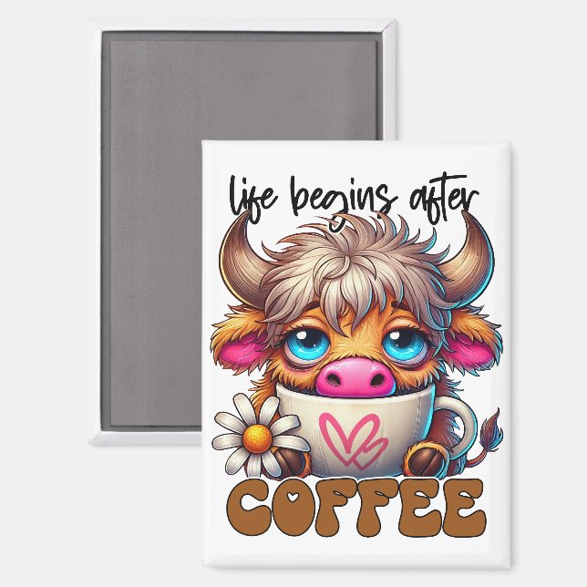 Das Leben beginnt nach dem Kaffee  Magnet (Vorderseite/Rückseite)