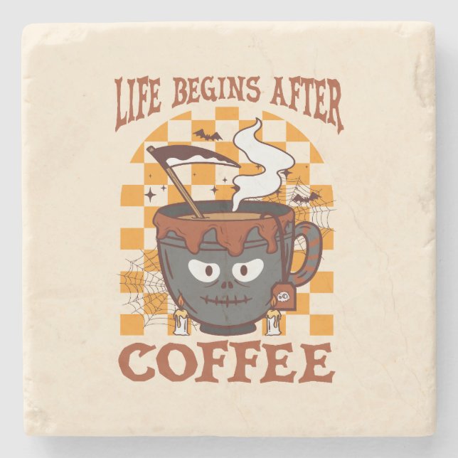 Das Leben beginnt nach dem Kaffee Steinuntersetzer (Vorderseite)