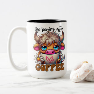 Das Leben beginnt nach dem Kaffee Zweifarbige Tasse