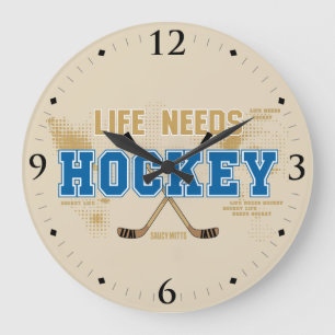 Das Leben benötigt Hockey-Mann-Höhlen-Raum-Dekor Große Wanduhr