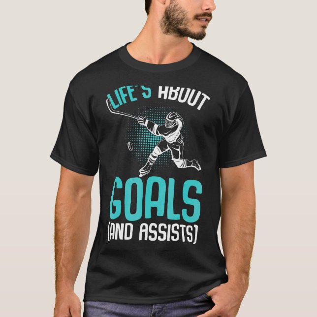 Das Leben dreht sich um Goals Hockey Player Eishoc T-Shirt (Vorderseite)