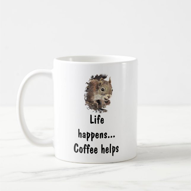 Das Leben geschieht, Kaffee hilft, inspirierendes  Kaffeetasse (Links)