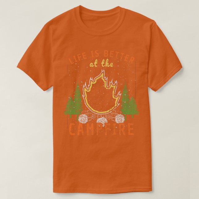 Das Leben im Camping wird durch das Lagerfeuer bes T-Shirt (Design vorne)