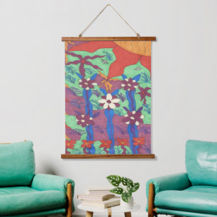 Das Leben im Garten Boho Kunst Wandteppich Mit Holzrahmen