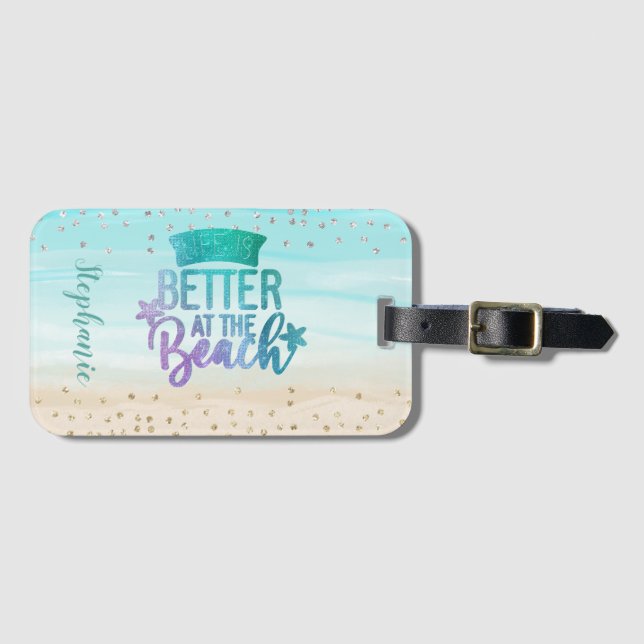Das Leben im Glitzer ist am Strand besser Gepäckanhänger (Vorderseite (Horizontal))