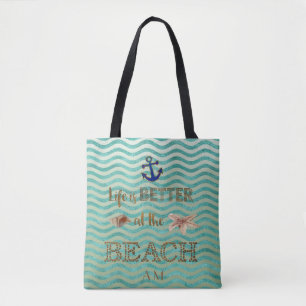Das Leben ist am BEACH Typografy Monogramm besser Tasche