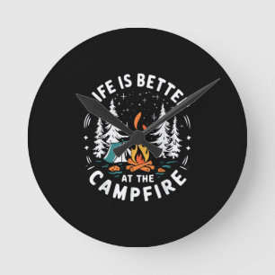 Das Leben ist besser am Lagerfeuer Lustiges Campin Runde Wanduhr