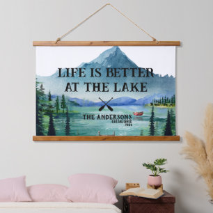 Das Leben ist besser am See   Familienname Wandteppich Mit Holzrahmen