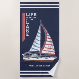Das Leben ist besser am See Family Navy Blue Strandtuch