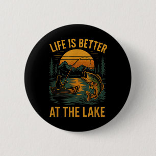 Das Leben ist besser am See – Vintage-Angeln Natur Button