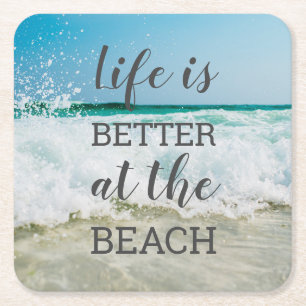 Das Leben ist besser am Strand Foto-Typografie Rechteckiger Pappuntersetzer