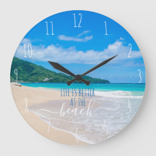 Das Leben ist besser am Strand  Große Uhr