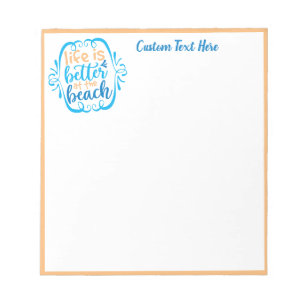 Das Leben ist besser am Strand Zitat Blue Beige Notizblock