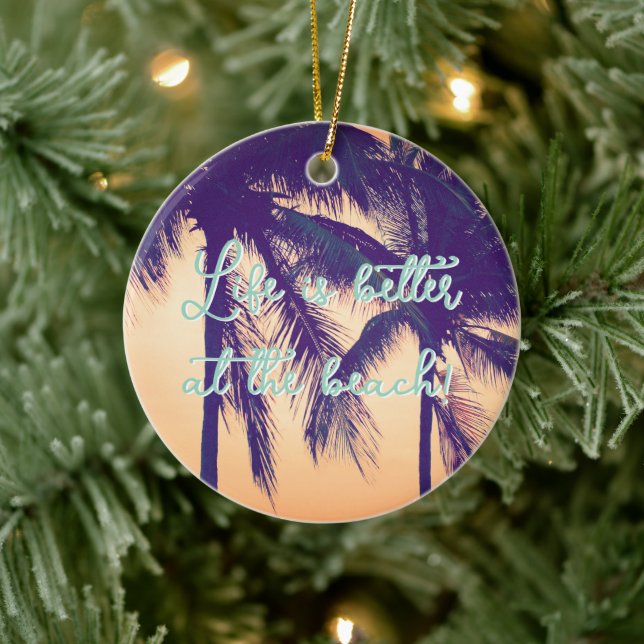 Das Leben ist besser an der Strandpalme Weihnachte Keramik Ornament (Baum)