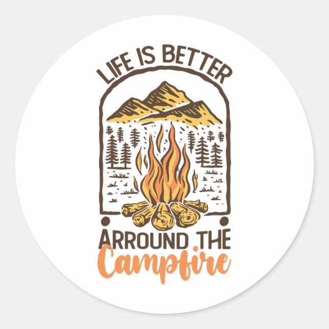 Das Leben ist besser auf Campfeuerreise Runder Aufkleber (Vorderseite)