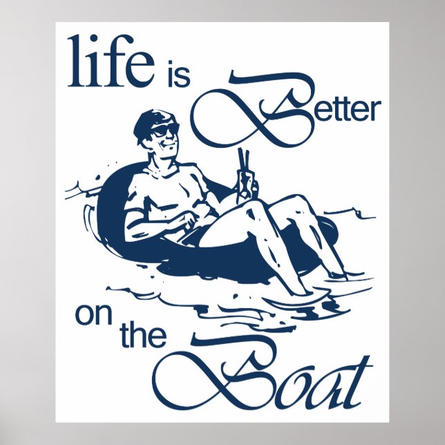 Das Leben ist besser auf dem Boot Funny Cartoon Ro Poster (Vorne)