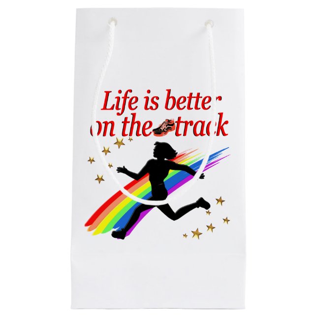 DAS LEBEN IST BESSER AUF DEM TRACK-RUNNER-DESIGN KLEINE GESCHENKTÜTE (Vorderseite)