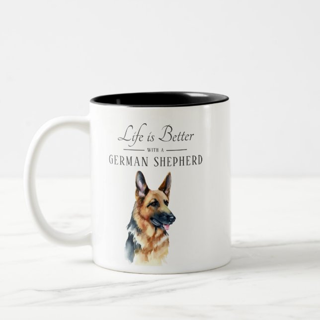 Das Leben ist besser deutscher Hirte Zweifarbige Tasse (Links)