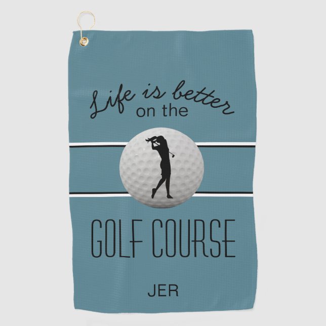 Das Leben ist besser Golf Mit Monogramm Türkis Sch Golfhandtuch (Vorderseite)