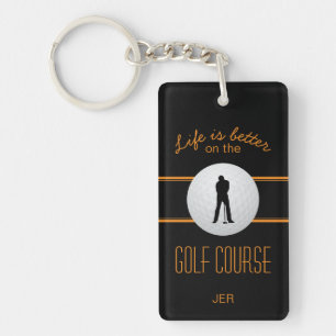 Das Leben ist besser Golfer Monogram Schwarz Orang Schlüsselanhänger