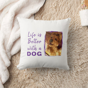 Das Leben ist besser Hund 2 Foto Name weiß lila Kissen