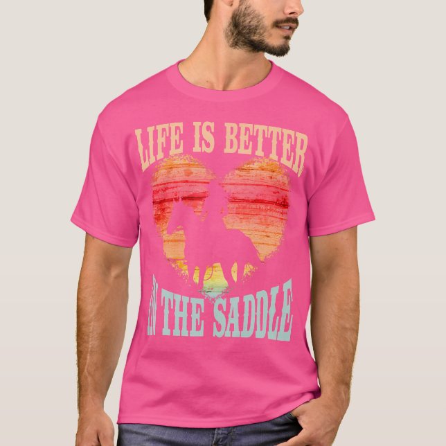 Das Leben ist besser im Sattel Girl Riding Pferd S T-Shirt (Vorderseite)
