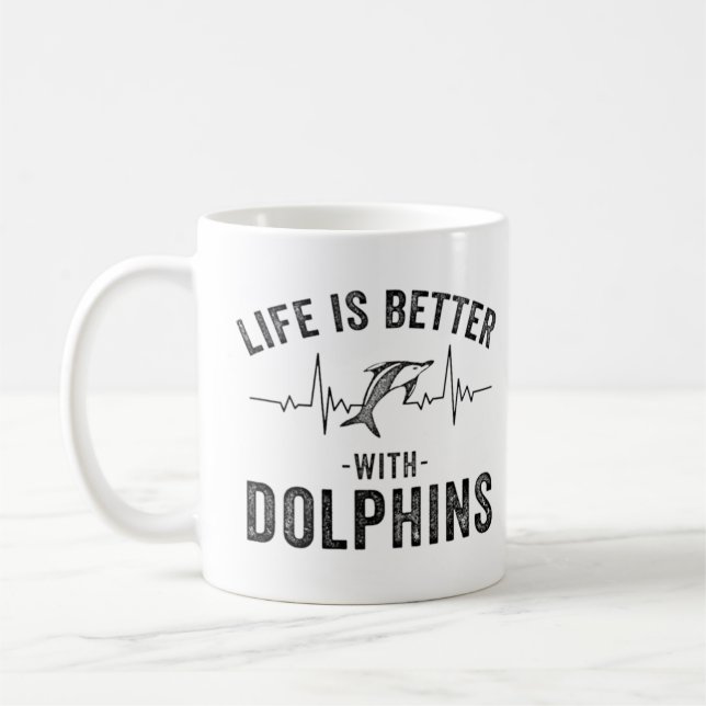 Das Leben ist besser mit Delphinen cooler Herzschl Kaffeetasse (Links)