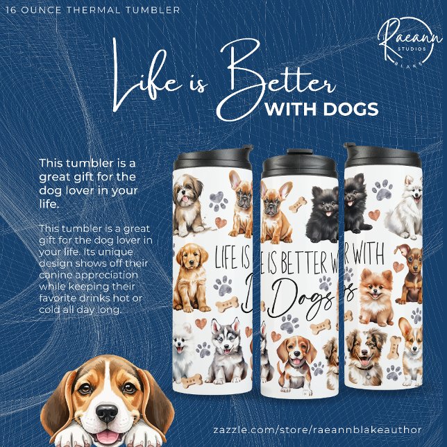 Das Leben ist besser mit dem Hund Thermal Tumbler Thermosbecher (Von Creator hochgeladen)