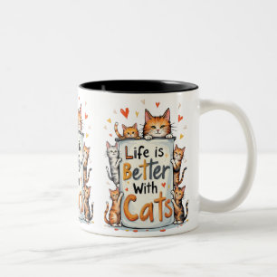 Das Leben ist besser mit den Katzen Zweifarbige Tasse