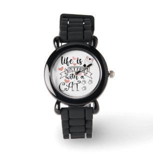 Das Leben ist besser mit einem Cat-Anführungsmotto Armbanduhr