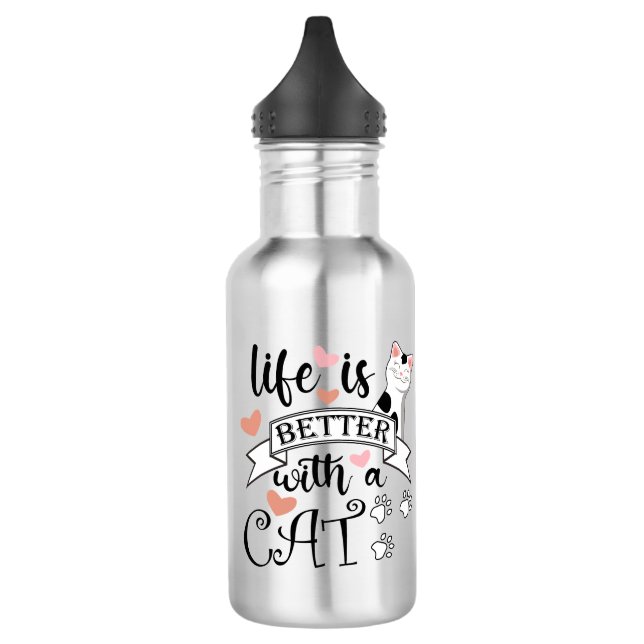 Das Leben ist besser mit einem Cat-Anführungsmotto Edelstahlflasche (Links)