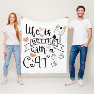 Das Leben ist besser mit einem Cat-Anführungsmotto Fleecedecke