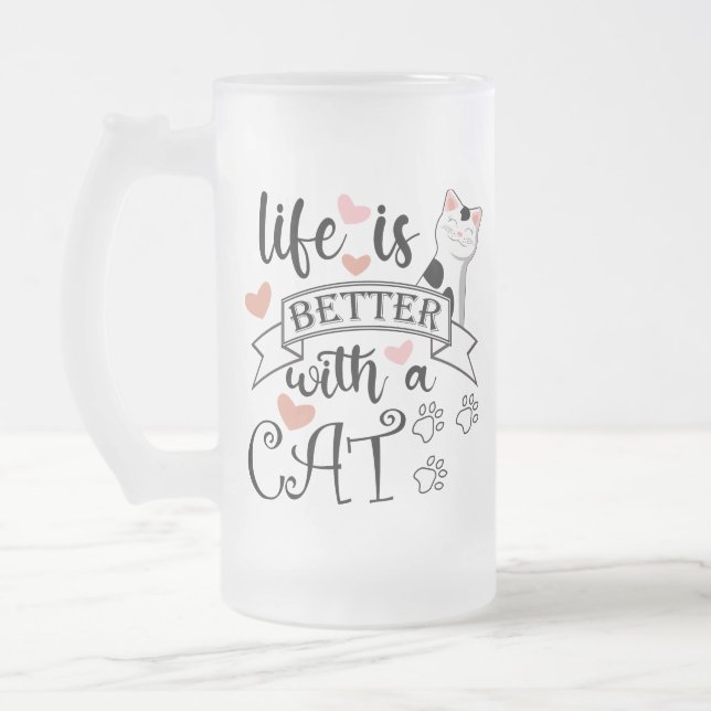 Das Leben ist besser mit einem Cat-Anführungsmotto Mattglas Bierglas (Links)